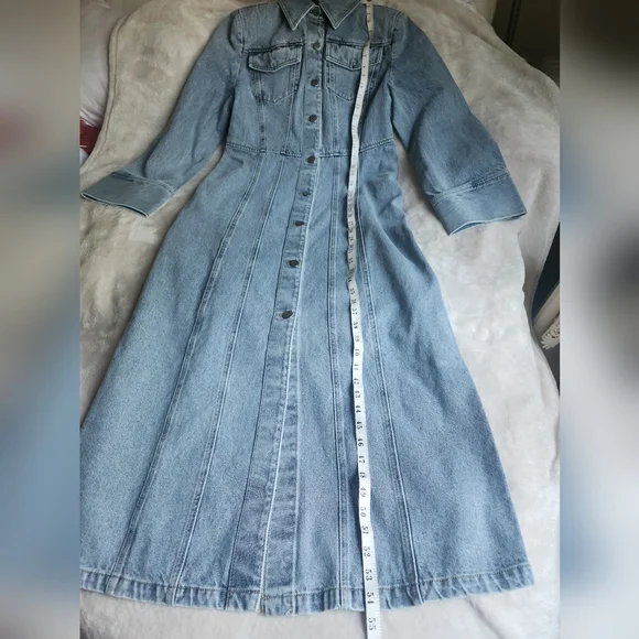 H&M denim maxi dress front buttons denim blue washed sz M BNWT - Picture 2 of 13